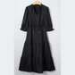 Daira Black Flounced Bracelet Sleeve V Neck Tiered Maxi Dress