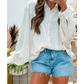 Orlee White Crinkled Texture Lantern Sleeve Button Down Loose Shirt