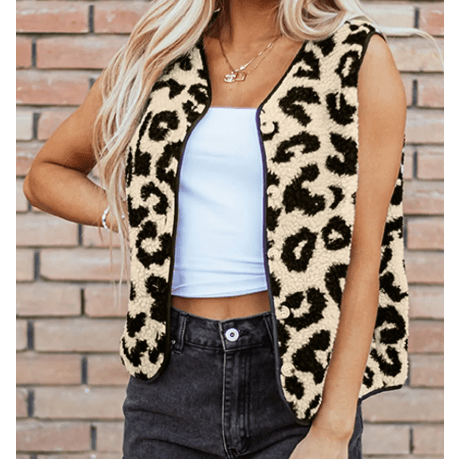 Antonia Black Leopard Print Sherpa Vest Coat