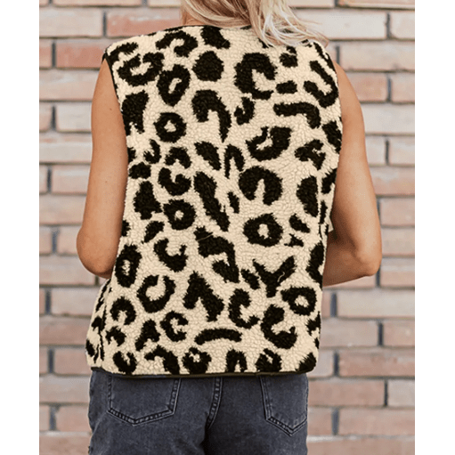 Antonia Black Leopard Print Sherpa Vest Coat