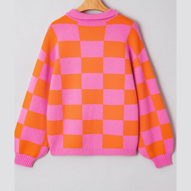 Katana Checkered Knit Polo Collar Baggy Sweater