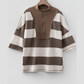 Lacey Brown Striped Color Block Zip Collar 3/4 Sleeve Oversize Sweatshirt
