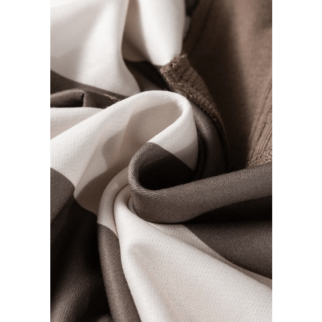 Lacey Brown Striped Color Block Zip Collar 3/4 Sleeve Oversize Sweatshirt