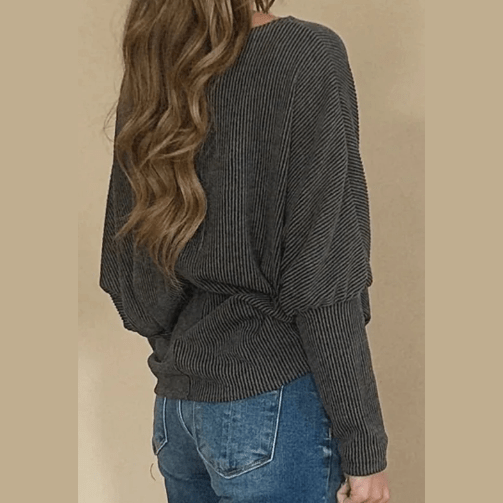 Sophila Carbon Grey Twisted Ribbed Dolman Long Sleeve Top
