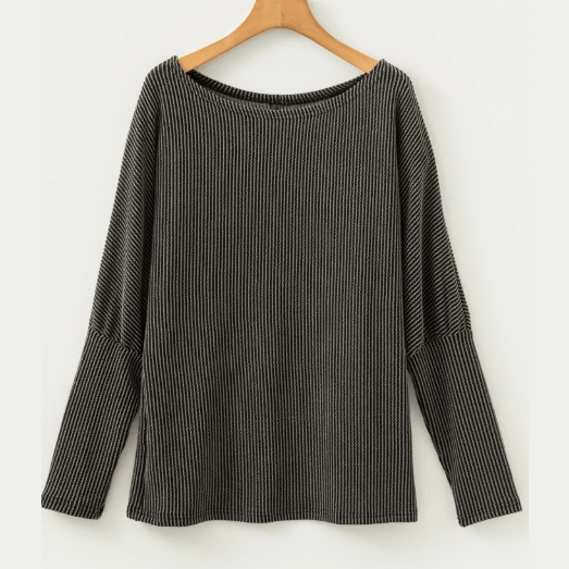 Sophila Carbon Grey Twisted Ribbed Dolman Long Sleeve Top