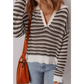 Amelie Brown Stripe Eyelet Hollow-out Contrast Collared Pullover Chic Sweater