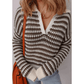 Amelie Brown Stripe Eyelet Hollow-out Contrast Collared Pullover Chic Sweater