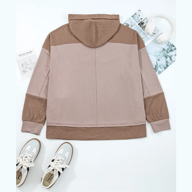 Dayla Waffle Contrast Patchwork Plus Size Pocketed Hoodie