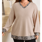 Fabienne Parchment Leopard Patchwork V Neck Long Sleeve Plus Size Top