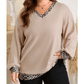 Fabienne Parchment Leopard Patchwork V Neck Long Sleeve Plus Size Top