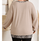 Fabienne Parchment Leopard Patchwork V Neck Long Sleeve Plus Size Top