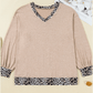Fabienne Parchment Leopard Patchwork V Neck Long Sleeve Plus Size Top