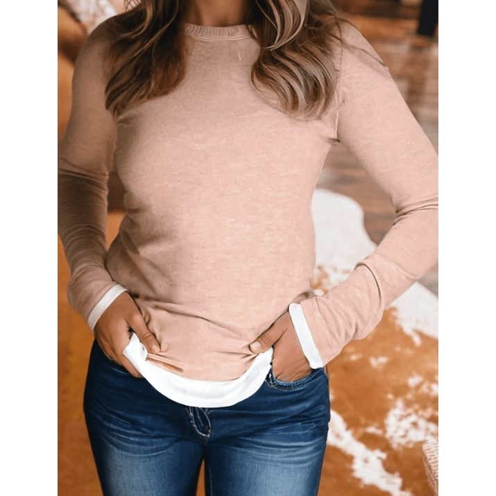 Marelda Faux Two Piece Color Block Patchwork Long Sleeve Top