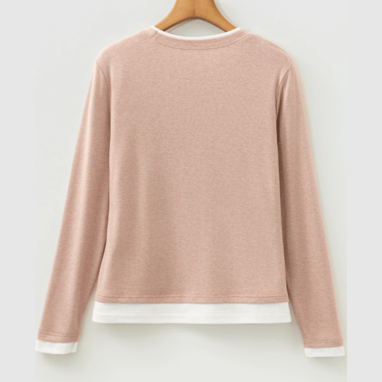 Marelda Faux Two Piece Color Block Patchwork Long Sleeve Top