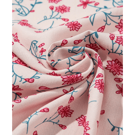 Cille Pink Mixed Floral Printed Puff Sleeve V-Neck Shirt