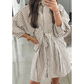 Lacie Brown Stripe Knot Waist Puff Sleeve Button Down Mini Shirt Dress