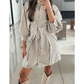 Lacie Brown Stripe Knot Waist Puff Sleeve Button Down Mini Shirt Dress