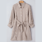 Lacie Brown Stripe Knot Waist Puff Sleeve Button Down Mini Shirt Dress