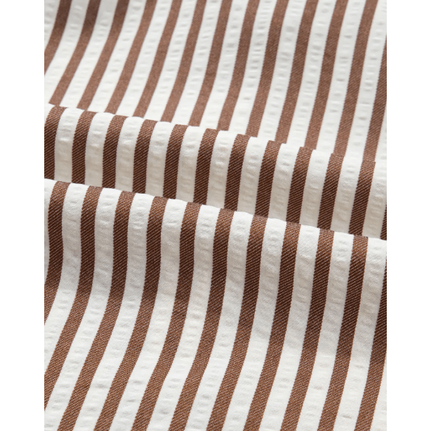 Lacie Brown Stripe Knot Waist Puff Sleeve Button Down Mini Shirt Dress