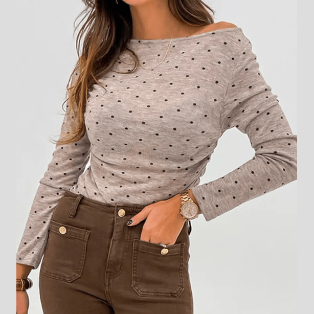 Tali Polka Dot Boat Neck Knit Long Sleeve T Shirt