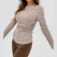 Tali Polka Dot Boat Neck Knit Long Sleeve T Shirt