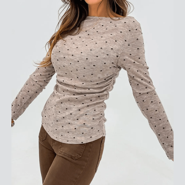 Tali Polka Dot Boat Neck Knit Long Sleeve T Shirt