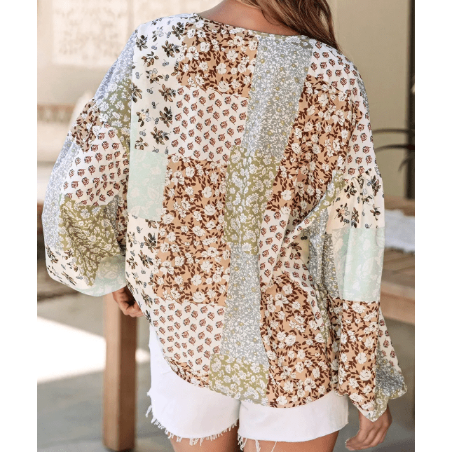 Virginia Floral Patchwork Print Long Puff Sleeve Shirt
