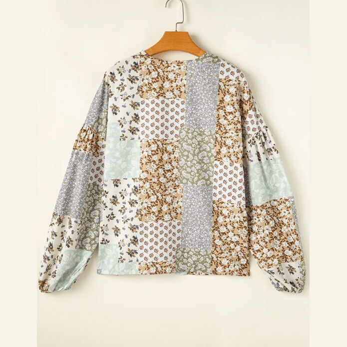 Virginia Floral Patchwork Print Long Puff Sleeve Shirt