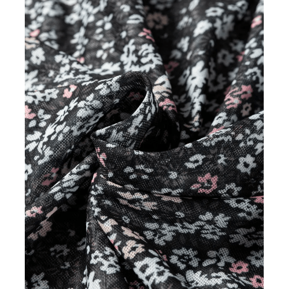 Bretta Black Ditsy Floral Mesh Thumbhole Sleeve Slim Fit Top