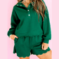 Marita Green Embroidered Scallop Trim Half Button Pullover Casual Shorts Set