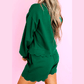 Marita Green Embroidered Scallop Trim Half Button Pullover Casual Shorts Set