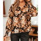 Dafne Black Floral V Neck Long Puff Sleeve Breezy Blouse