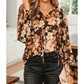 Dafne Black Floral V Neck Long Puff Sleeve Breezy Blouse