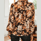 Dafne Black Floral V Neck Long Puff Sleeve Breezy Blouse