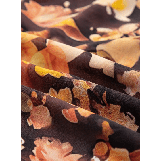 Dafne Black Floral V Neck Long Puff Sleeve Breezy Blouse