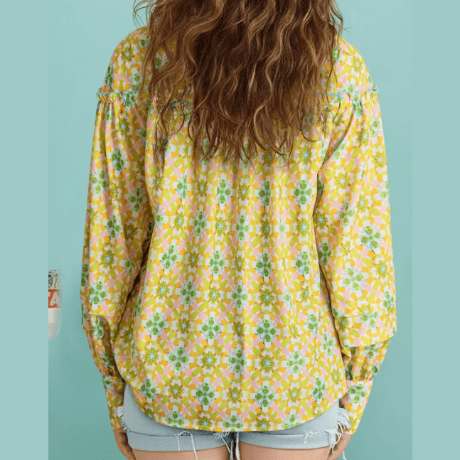 Chantrell Boho Floral Print Frilly Detail Puff Sleeve Shirt