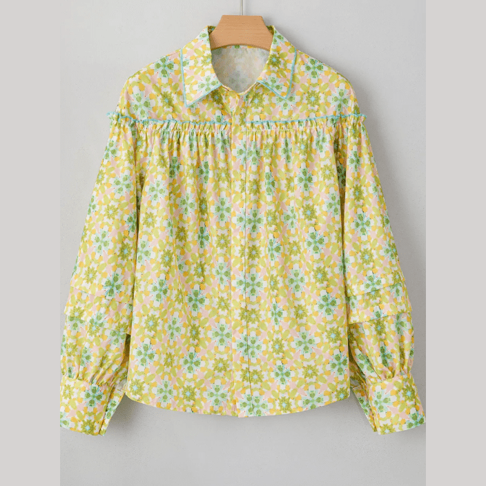 Chantrell Boho Floral Print Frilly Detail Puff Sleeve Shirt