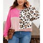 Chyna Plus Size Twisted Ribbed Color Block Leopard Patchwork Long Sleeve Top