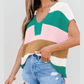 Elena Green Color Block Notch V Neck Sweater T Shirt