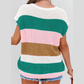 Elena Green Color Block Notch V Neck Sweater T Shirt