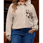 Shecora Brown Stripe Leopard Patched Collared Chest Pocket Cuffed Long Sleeve Plus Size Shirt