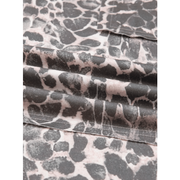 Josephina Khaki Plus Size Leopard Print Raw Edge Patch Pocket Drawstring Loose Pants