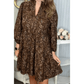 Shandra Brown Paisley Print Half Buttons Puff Sleeve Flowy Short Dress