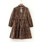 Shandra Brown Paisley Print Half Buttons Puff Sleeve Flowy Short Dress