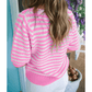 Graylee Pink Stripe Short Sleeve Knit V Neck Bow Knot Sweater