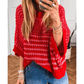 Lisabella Red Stripe 3/4 Draped Sleeve Slouchy Sweater