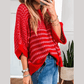 Lisabella Red Stripe 3/4 Draped Sleeve Slouchy Sweater