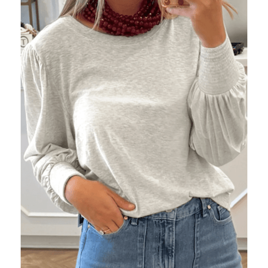 Veronika Shirred Cuffs Puff Sleeve Peasant Top