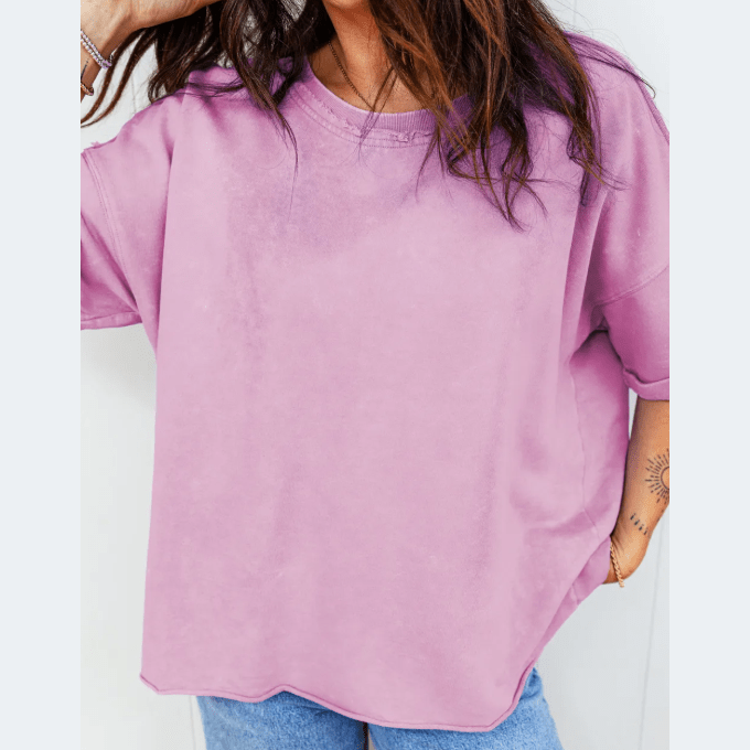 Anna Beth Mineral Wash Drop Shoulder Raw Edge Loose Tee