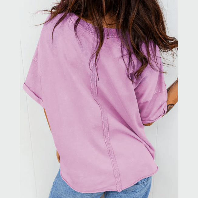 Anna Beth Mineral Wash Drop Shoulder Raw Edge Loose Tee